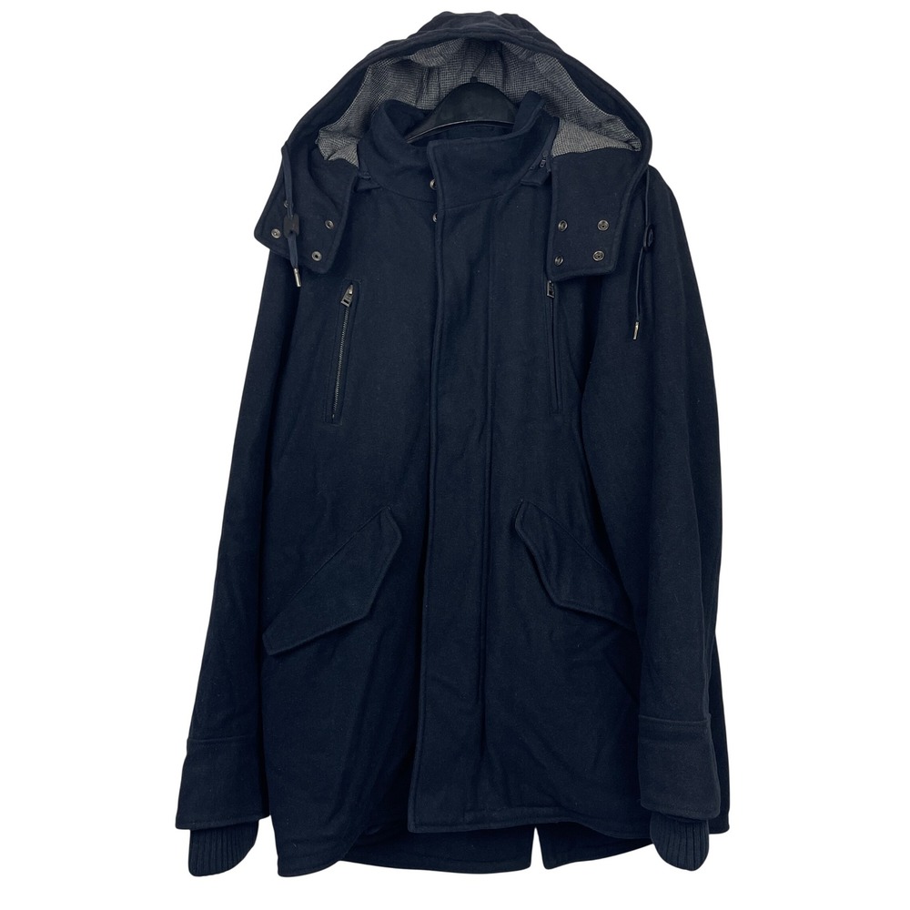 Superdry Wool Parka Jacket Navy Blue Glacial Mens XL Warm Coat‎ Hooded Pockets